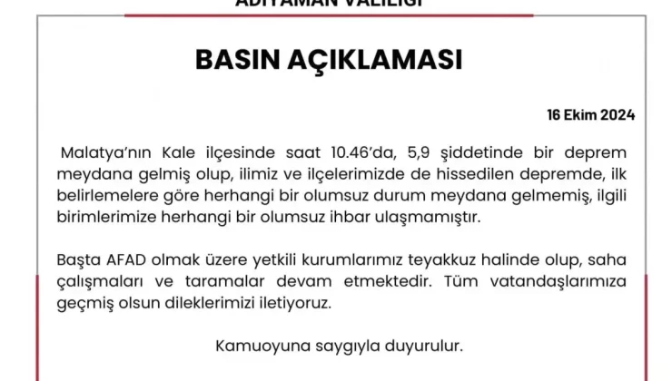 Adıyaman’da 5.9 Büyüklüğünde Deprem