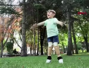 Ankara’da depremde ayağını kaybeden minik Eymen protezine kavuştu