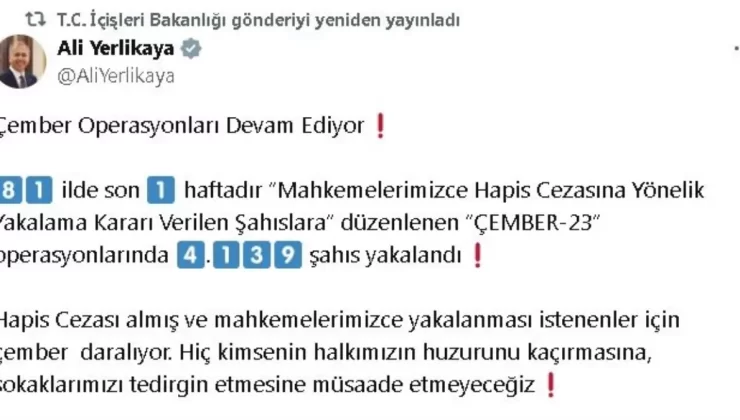 Çember-23 Operasyonunda 4 Bin 139 Suçlu Yakalandı