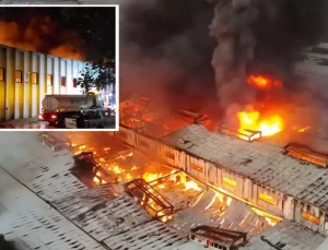 Deri fabrikasındaki yangın saatlerdir söndürülemedi, bir itfaiye eri hastaneye kaldırıldı