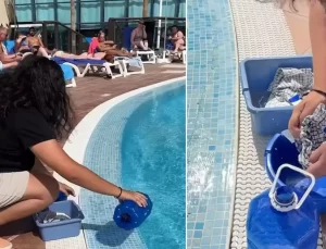 İspanya’da turizm karşıtları, turistlerin kaldığı otelin havuzunda bulaşık ve çamaşır yıkadı