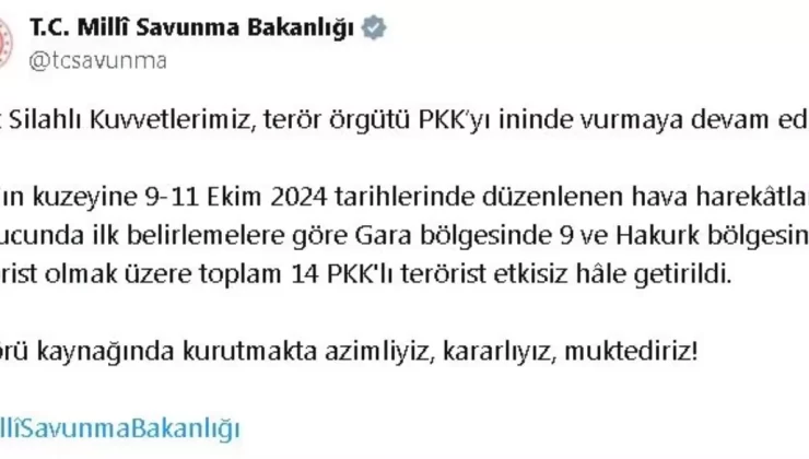 PKK’ya Hava Operasyonu: 14 Terörist Etkisiz Hale Getirildi