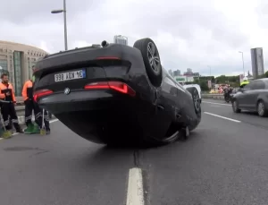 Şişli’de Takla Atan Araç Trafiği Tıkadı