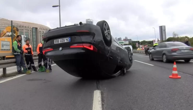 Şişli’de Takla Atan Araç Trafiği Tıkadı