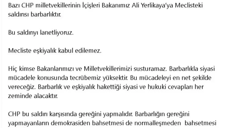 AK Parti’den CHP’ye Saldırı Tepkisi: ‘Barbarlık ve Eşkiyalık Kabul Edilemez’