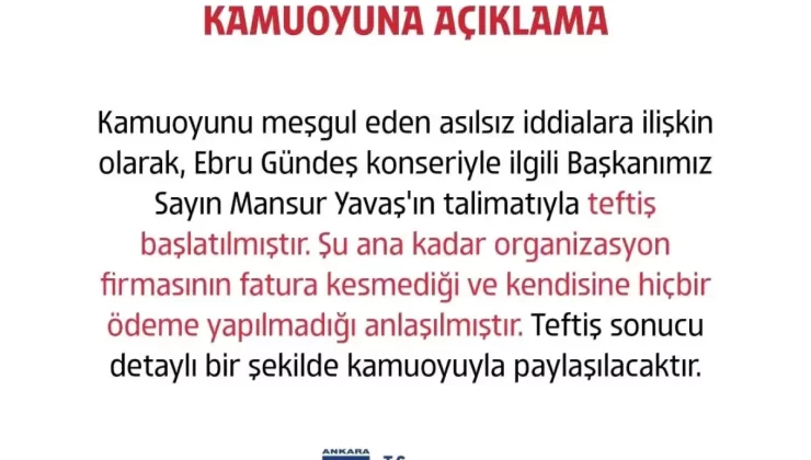 Ankara Büyükşehir Belediyesi’nden Ebru Gündeş Konseri Açıklaması