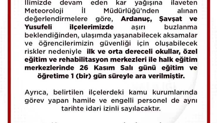 Artvin’de Eğitime Kar Molası