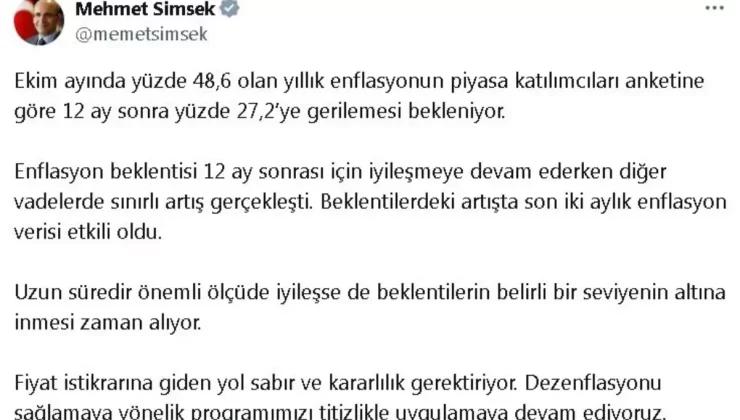 Bakan Şimşek’ten Enflasyon Açıklaması