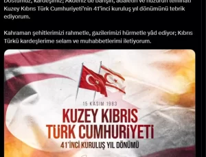 Cumhurbaşkanı Erdoğan, KKTC’nin kuruluş yıl dönümünü kutladı