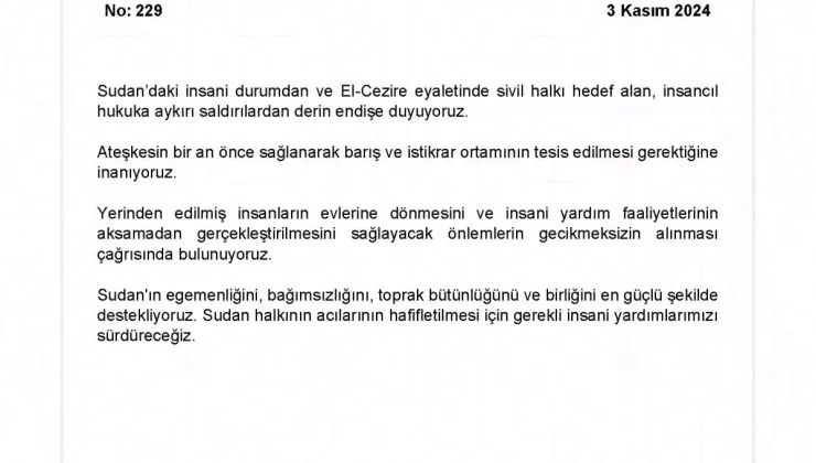 Dışişleri Bakanlığı’ndan Sudan Açıklaması