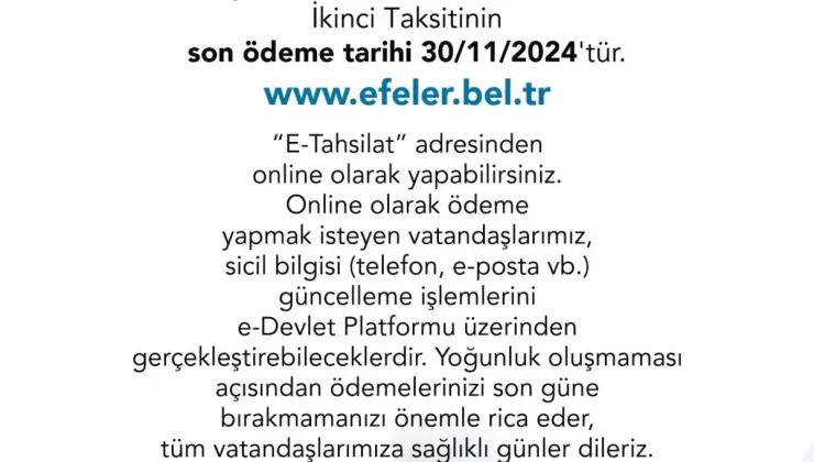 Efeler Belediyesi’nden Vergi Ödemeleri Uyarısı