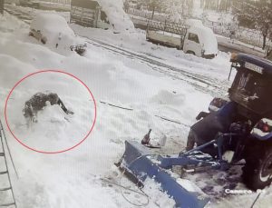 Erzurum’da lastik tamircisinin üzerine çatıdan kar kütlesi düştü