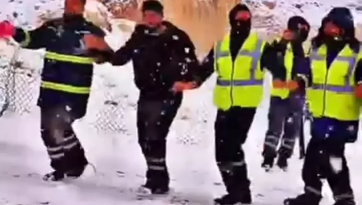 Gabar Dağı’nda işçiler, kar yağışını halay çekerek kutladı
