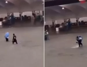 Kahraman adam, sel sularına kapılan yaşlı kadını kurtardı