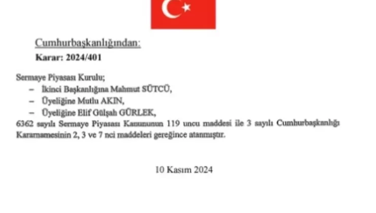 Mahmut Sütcü SPK İkinci Başkanlığına Atandı