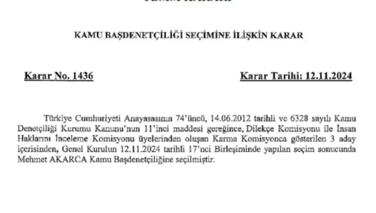 Mehmet Akarca Kamu Başdenetçisi Oldu