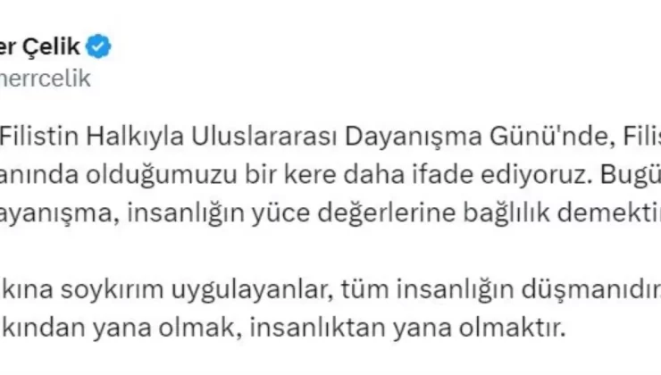 Ömer Çelik’ten Filistin Halkına Destek Mesajı