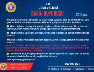 Ordu’da Kar Yağışı Nedeniyle Okullar Tatil Edildi