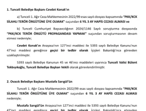 Tunceli ve Ovacık Belediye Başkanları Görevden Uzaklaştırıldı