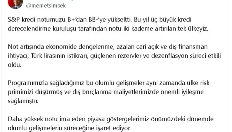 Türkiye’nin Kredi Notu Yükseldi