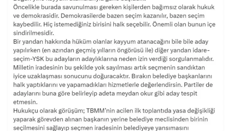 Yavaş’tan Kayyum Atamalarına Tepki