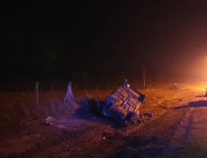 Edirne’de Otomobil Devrildi, Sürücü Yaralandı