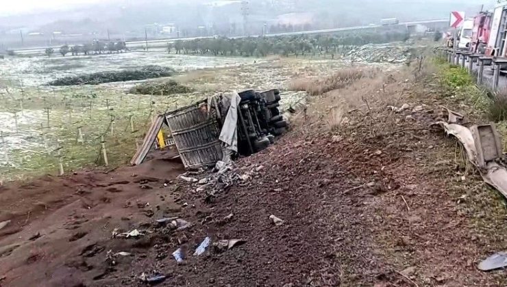 Sakarya’da Freni Boşalan Tır Şarampole Uçtu! Sürücü Araçta Sıkıştı