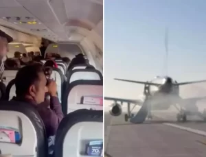 Yolcu uçağı kalkışta alev aldı: Yolcular panik içinde tahliye edildi